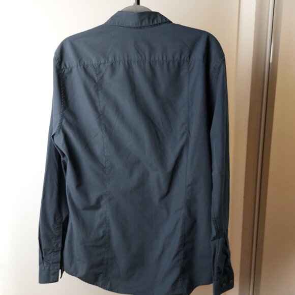 Two Mens Dress Shirts Black and Navy Blue - H&M Easy Iron - Size Large - Picture 4 of 7